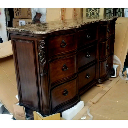 MB6615 - Imperial : Tủ Ngang 9 Ngăn Kéo Mặt Đá Và Khung Gương